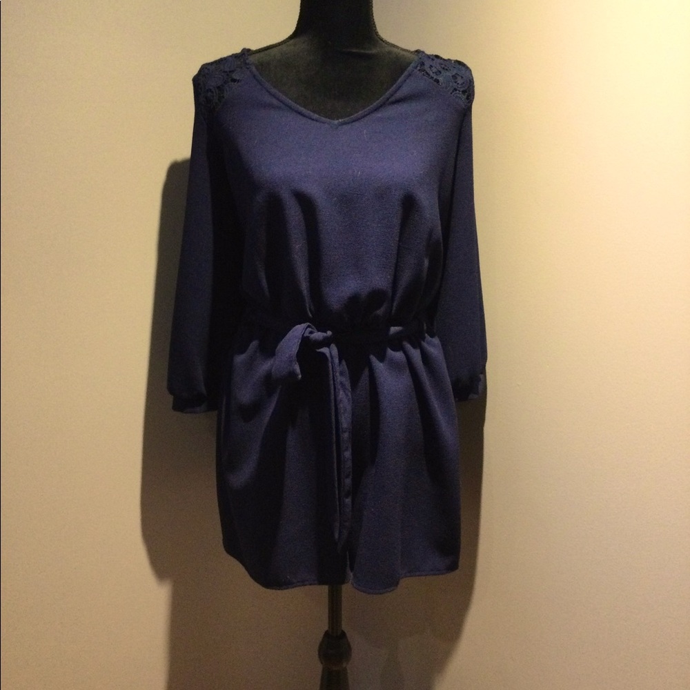 Navy romper with shoulder lace details